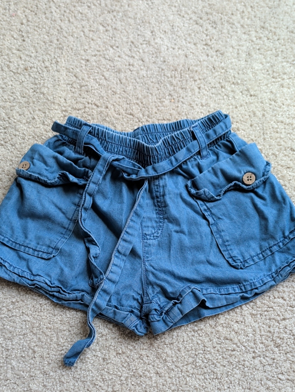 Kids Mayoral Blue Chambray Tie-Waist Kids Shorts